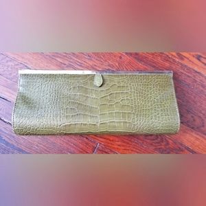Aldo Green Alligator Print Clutch with chain
